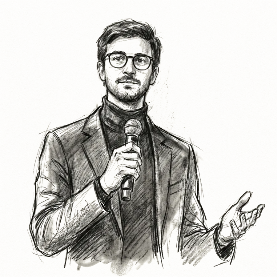 Charcoal sketch portrait of Christos Dionysopoulos