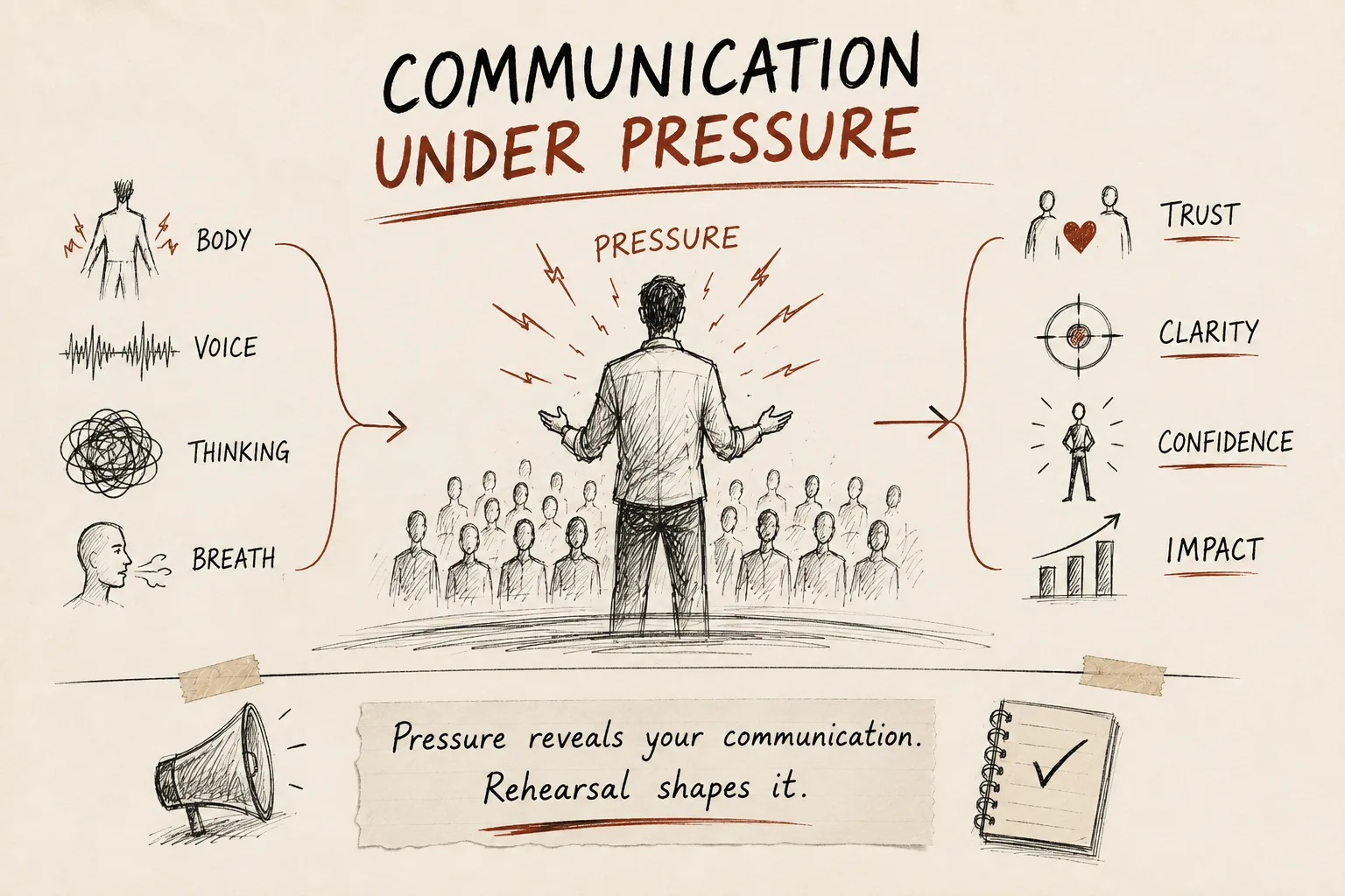 Click to enlarge Editorial notebook diagram — communication under pressure through rehearsal.