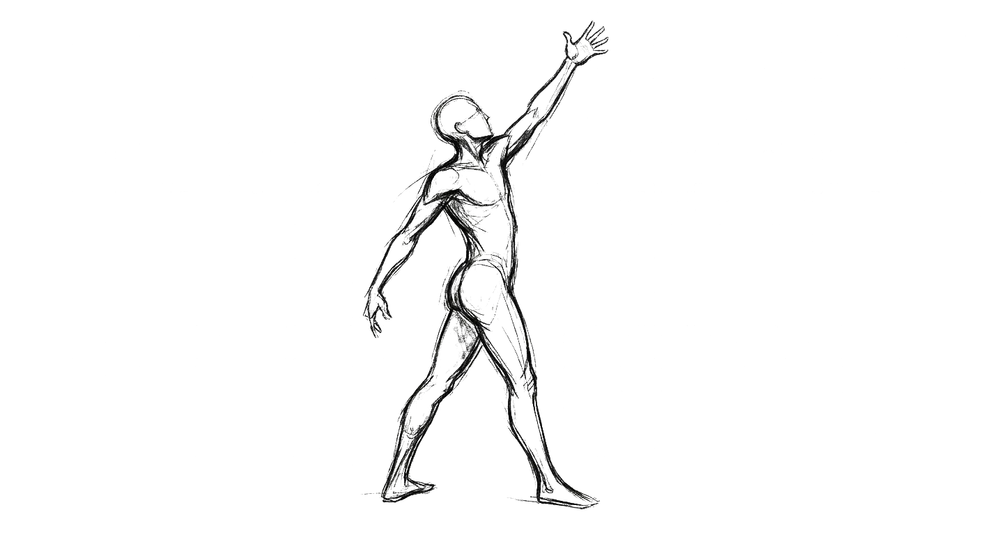 Rehearsal sketch — figure reaching upward